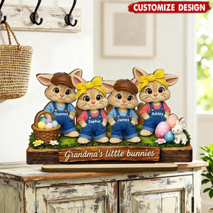 Personalized Little Bunnies 2-Layered Wooden Plaque - Easter Gift For Grandma