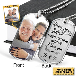 Personalized Drive Safe Upload Photo Dog Tag Necklace