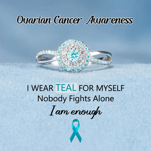 Ovarian Cancer Awareness-Teal Round Diamond Infinity Ring