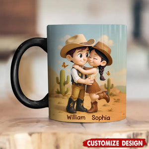 Cartoon Style Countryside Couple Cowboy Cowgirl Personalized Coffee Mug
