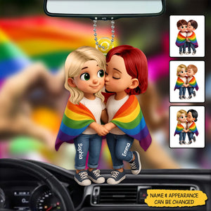 Pride Month LGBT Couple Love Is Love Personalized Acrylic Car Hanger, Gift For Couple