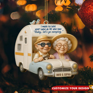 Hold Your Hand At 80, Baby Let’s Go Camping, Persoanlized Wood Ornament, Gift For Elderly Couples