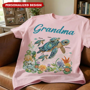 Personalized Mom Grandma Sea Turtle Rhinestones Style Shirt-Mother's Day Gift For Mom Grandma