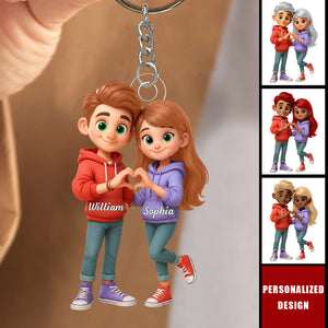 Personalized Cute Cartoon Couple Acrylic Keychain-Sentimental Gift for him/her