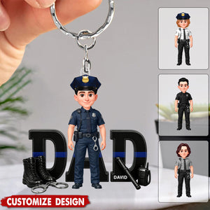 Proud American Police Officer Dad - Personalized Acrylic Keychain - Father's Day Gift For Dad