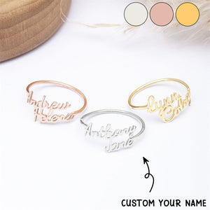 Personalized Double Handwriting Name Ring - Gift For Mom,Couple
