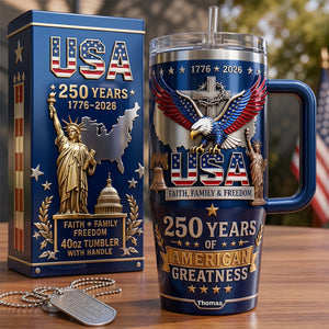 Faith Family & Freedom 40oz Tumbler With Handle - Personalized Gifts For Patriots