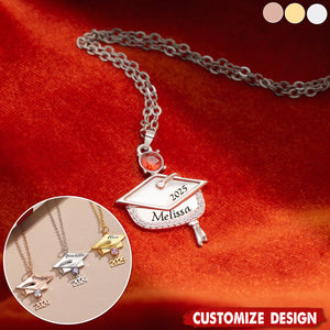 Personalized Graduation Cap Pendant Necklace With Birthstone-Graduation Gift