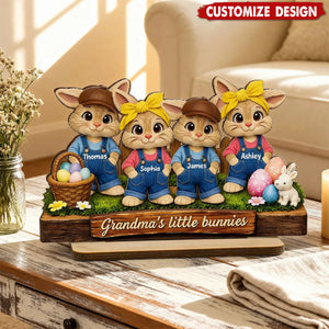 Personalized Little Bunnies 2-Layered Wooden Plaque - Easter Gift For Grandma