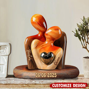 Elegant Couple Statue with Heart Inlay - Personalized Couple Acrylic Plaque