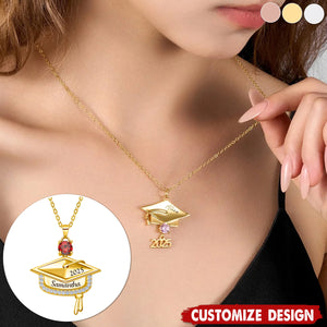Personalized Graduation Cap Pendant Necklace With Birthstone-Graduation Gift