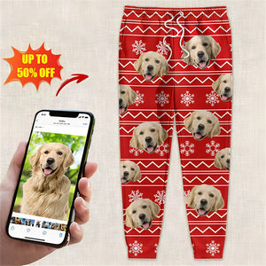 Custom Photo With Christmas Pattern Dog Men and Women's Sweatpants