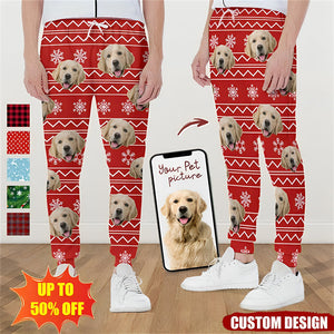 Custom Photo With Christmas Pattern Dog Men and Women's Sweatpants