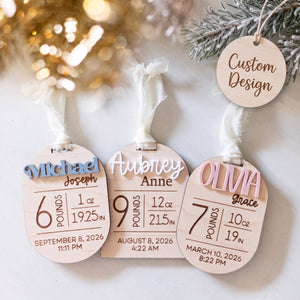 Personalized Baby Birth Stats 2-Layer Ornament - Gift For New Born Baby