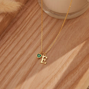 Initial Heart Birthstone Necklace - Birthday & Mothers Day Gift