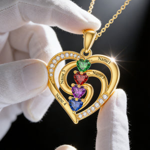 Personalized Birthstone Heart Necklaces-Mothers Day Gifts for Mom Wife Her
