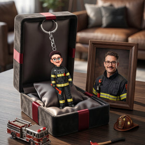 Proud American Firefighter Dad-Personalized keychain-Father's Day Gift For Dad