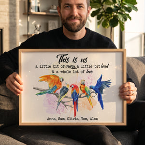 "This Is Us A Whole Lot Of Love" Personalized Parrot Family Canvas / Poster - Custom Wall Art Gift