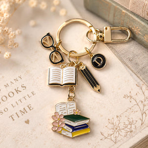 Personalized Book Lover Bag Charm – Reader Gift – Literary Keychain