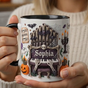 Custom Name Haunted Piano Coffee Mug, Personalized Halloween Mug