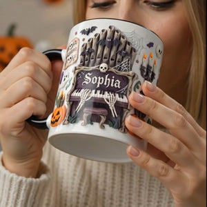 Custom Name Haunted Piano Coffee Mug, Personalized Halloween Mug