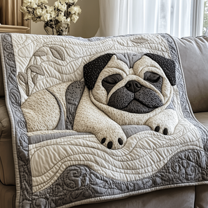 Sleepy Pug Quilted Blanket