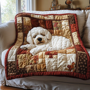 Sleepy Maltese Bichon Quilted Blanket