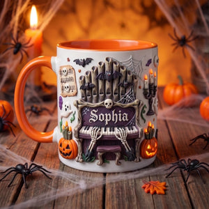 Custom Name Haunted Piano Coffee Mug, Personalized Halloween Mug