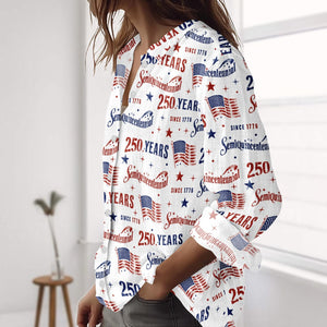 USA 250th Anniversary Blouse Shirt, Semiquincentennial Linen-Look Shirt
