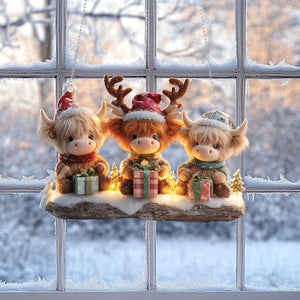 Highland Cow Christmas Window Suncather Ornament