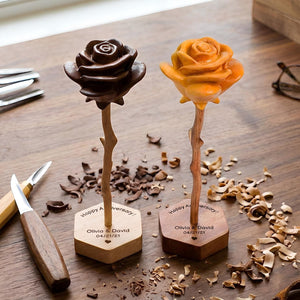 Hand-carved wooden roses – Personalized Engraved Base