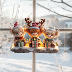 Highland Cow Christmas Window Suncather Ornament