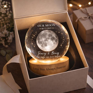Our Special Day Moon - Personalized Moon Phase Crystal Ball Night Light - Anniversary Gift For Couple