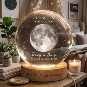 Our Special Day Moon - Personalized Moon Phase Crystal Ball Night Light - Anniversary Gift For Couple