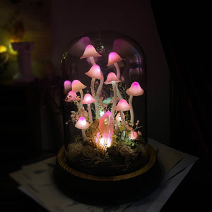 Enchanted Forest Pink Mushroom Handmade Night Light-Fairy Tale Decor for Home