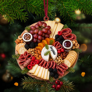 Personalized Christmas Charcuterie Board Ornament, Wine Ornament Hostess Gift, White Elephant Exchange for Foodies, Cheese Lover