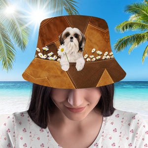 Shih Tzu Holding Daisy Bucket Hat