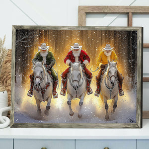 Santa Cowboys In Snow Wall Art Decor Xmas Poster Gift For Cowboys