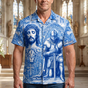 Kneeling Knight Toile de Jouy Hawaiian Shirt - Personalized Gifts For Christian Hawaiian Shirt