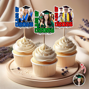 Custom Photo Class Of 2026 Graduation Cupcake Toppers