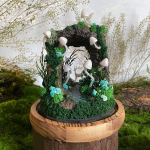 Enchanted Forest Mushroom Miniature Cave with Creek & Deer Handmade Night Light