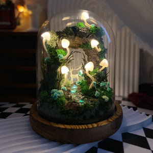 Enchanted Forest Mushroom Miniature Cave with Creek & Deer Handmade Night Light