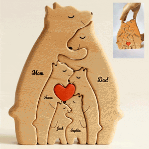 (Ship Worldwide)Personalized Bear Family Wooden Art Puzzle, Gift For Family