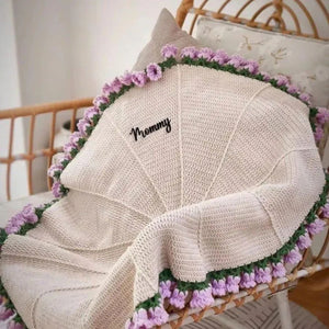 Hand-Knitted Rose Blanket - Gift for Mother's Day, Valentine's Day