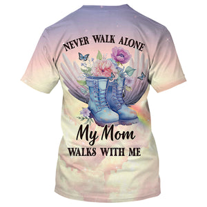 Memorial Flower Shoes Wings, Never Walk Alone My Mom Dad Walks With Me Personalized 3D T-shirt