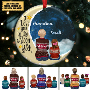 Family - Grandma/Mom Love kids On Moon - Personalized Circle Ornament