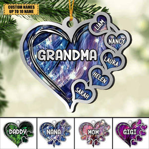 Grandma- Mom Heart Kids, Multi Colors Personalized Acrylic Christmas Ornament