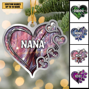 Grandma- Mom Heart Kids, Multi Colors Personalized Acrylic Christmas Ornament