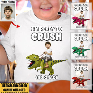 Personalized Cute Kid Rides The Dinosaurus T-shirt-Gift For Kids