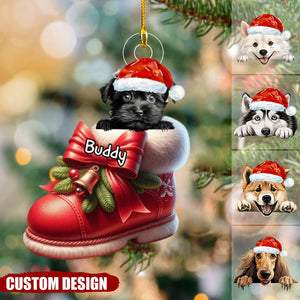 Cute Dog In Christmas Boot Personalized Acrylic Ornament
